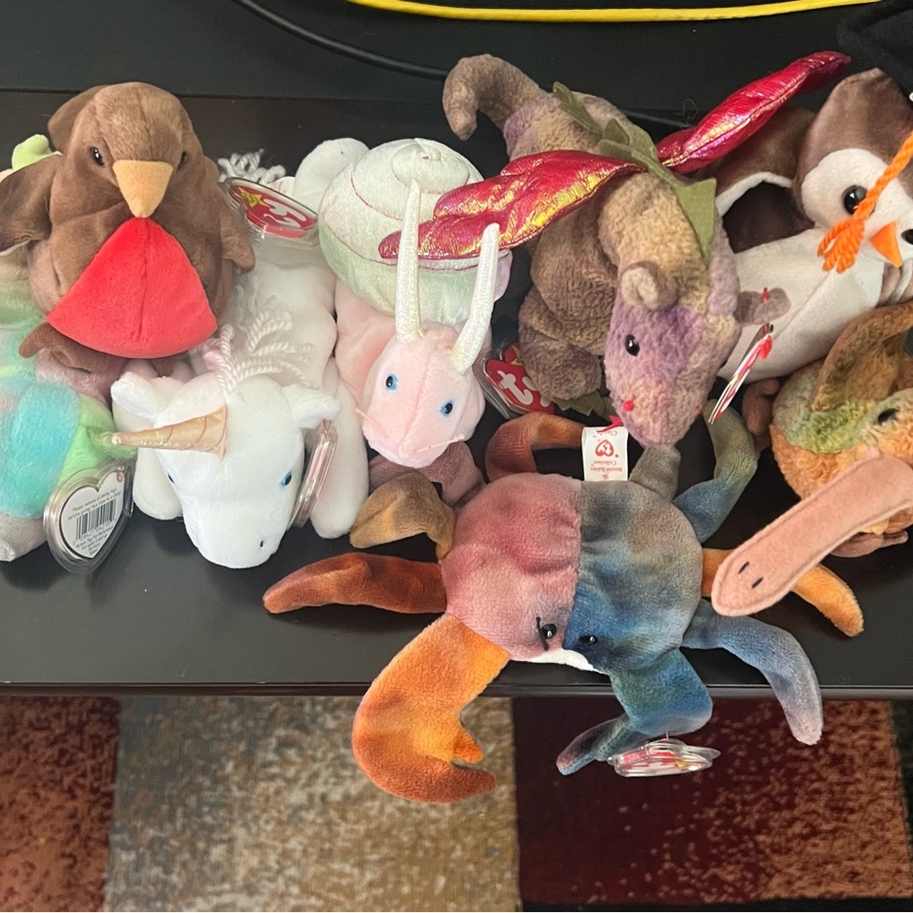 Vtg Beanie Babies Lot Of 8 - Early Mystic Sammy Claude Scorch Swirly Beak Wise